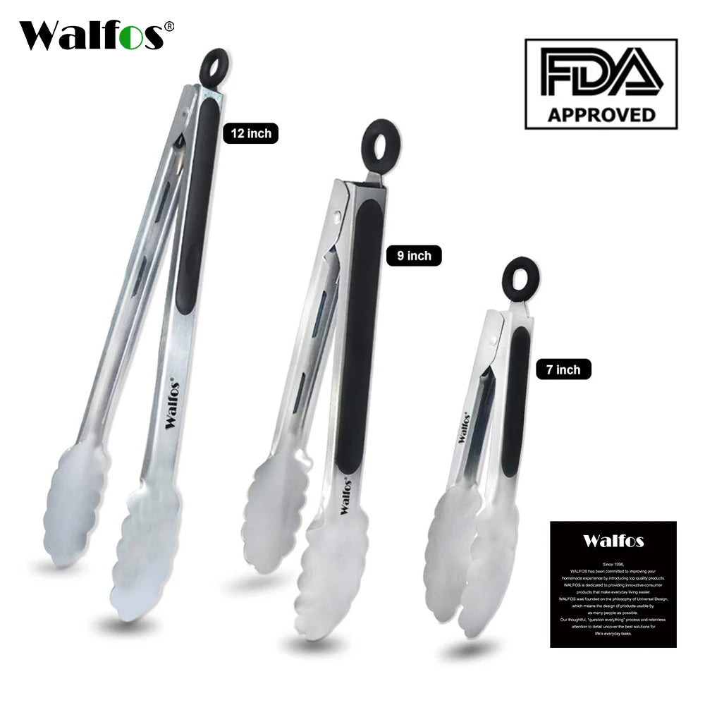 WALFOS BBQ Grilling Tong Salad Serving Food Tong Stainless Steel Metal Kitchen Tongs Barbecue Cooking Locking Tong Food BBQ Clip