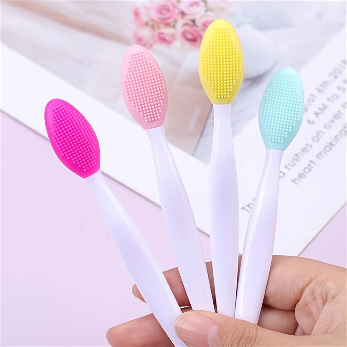 2pc Skin Care Lip Exfoliating Facial Cleansing Face Scrub Nose Clean Brush Blackhead Remove Silicone Double-Sided Skin Care Tool