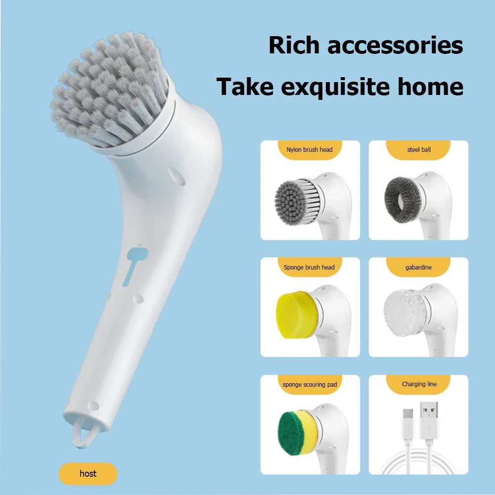 Household Cleaning Brush Multifunction USB 5 in 1 Bathroom Supplies Tools Dishwashing Brush Kitchen Gadgets Charging Mode Toilet