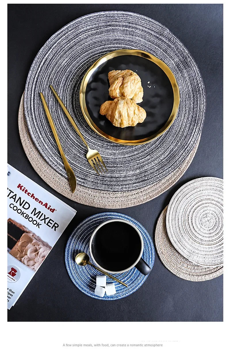 1pcs Round Table Mat Woven Ramie Placemats Anti Slip Dining Table Mats Non-Slip Tableware Bowl Pads Kitchen Drink Cup Coasters