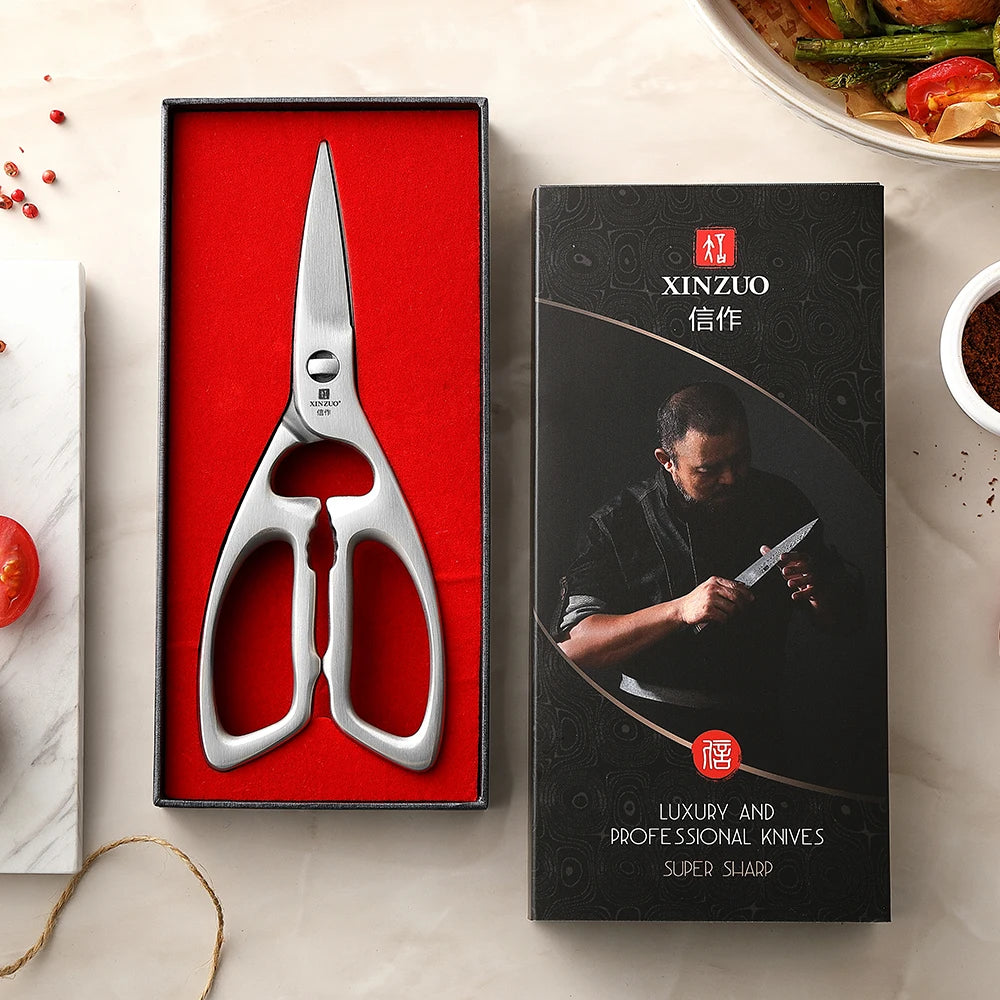 XINZUO Kitchen Scissors One Piece 3Cr13 Stainless Forged Steel Kitchen Powerful  Multi-Function Chicken Bone Kitchen Shears