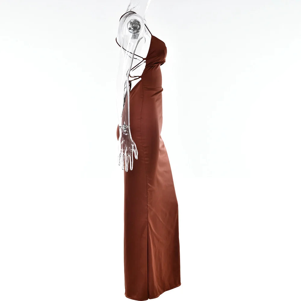 Women's Spaghetti Straps Satin Backless Sexy Dress Summer Beauty Elegant Party Evening Dress Tight Long Dress