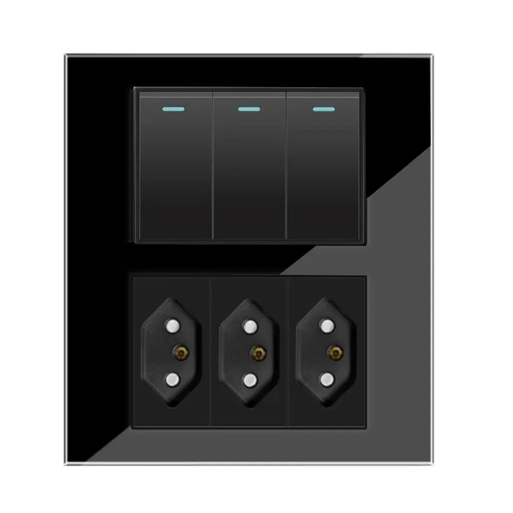 Melery 4*4 Brazil Plug 20A Wall Socket Tomada USB Type C Pressure Switch Tempered Glass Panel Outlets Indoor Home Office Kitchen