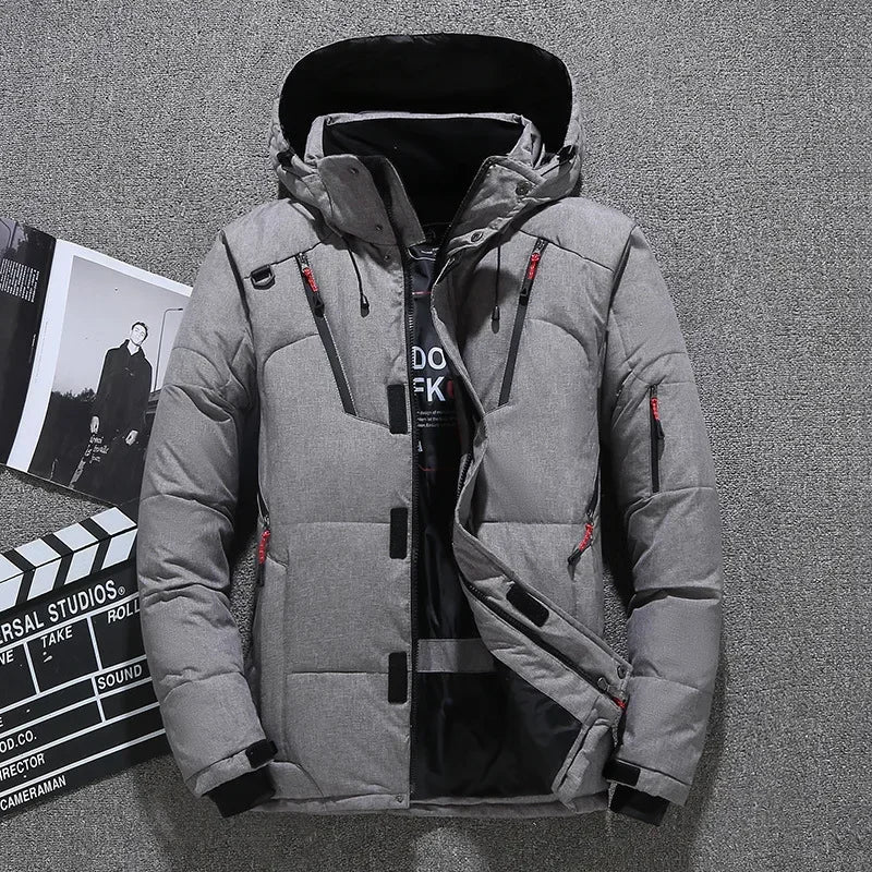 New Male Warm Hooded Windproof Winter Down Jacket Outerwear Men's Down Jacket Snow High Quality White Duck Thick Parkas