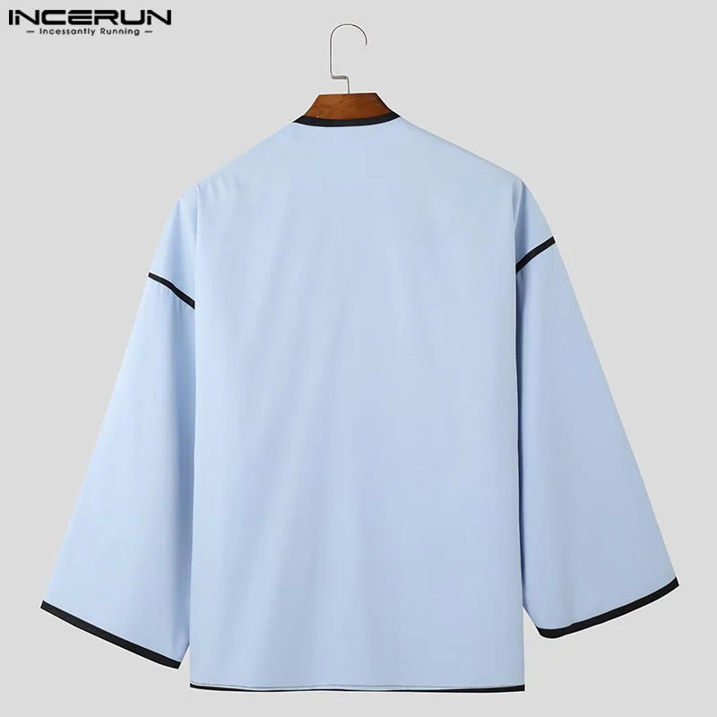 INCERUN Tops 2025 Fashion New Men Patchwork Lines Personality Suit Coat Casual City Walk Male Hot Sale Loose Long Sleeved Blazer