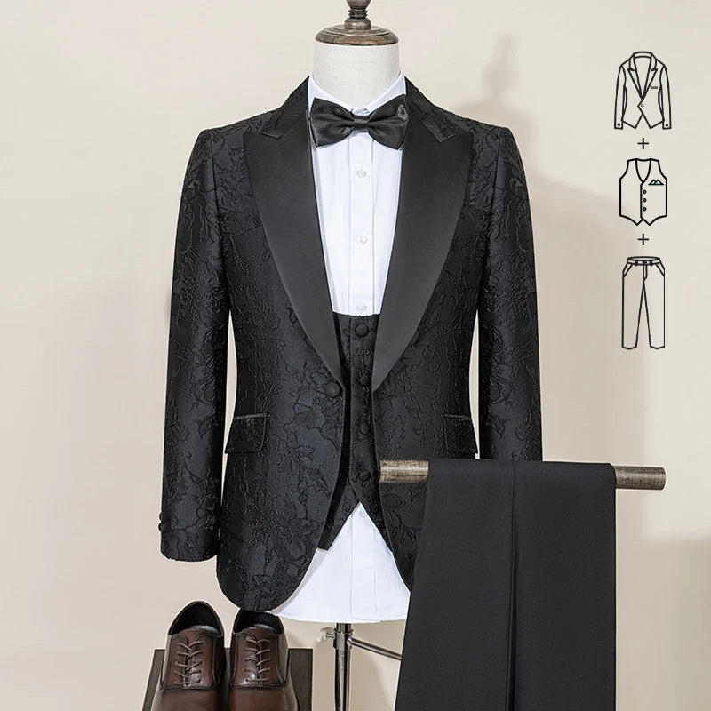 ST Cassy High Quality luxury Retro carving Party Dress Slim Fit Tuxedo Prom Suit Fashion white Male Groom Wedding three-piece