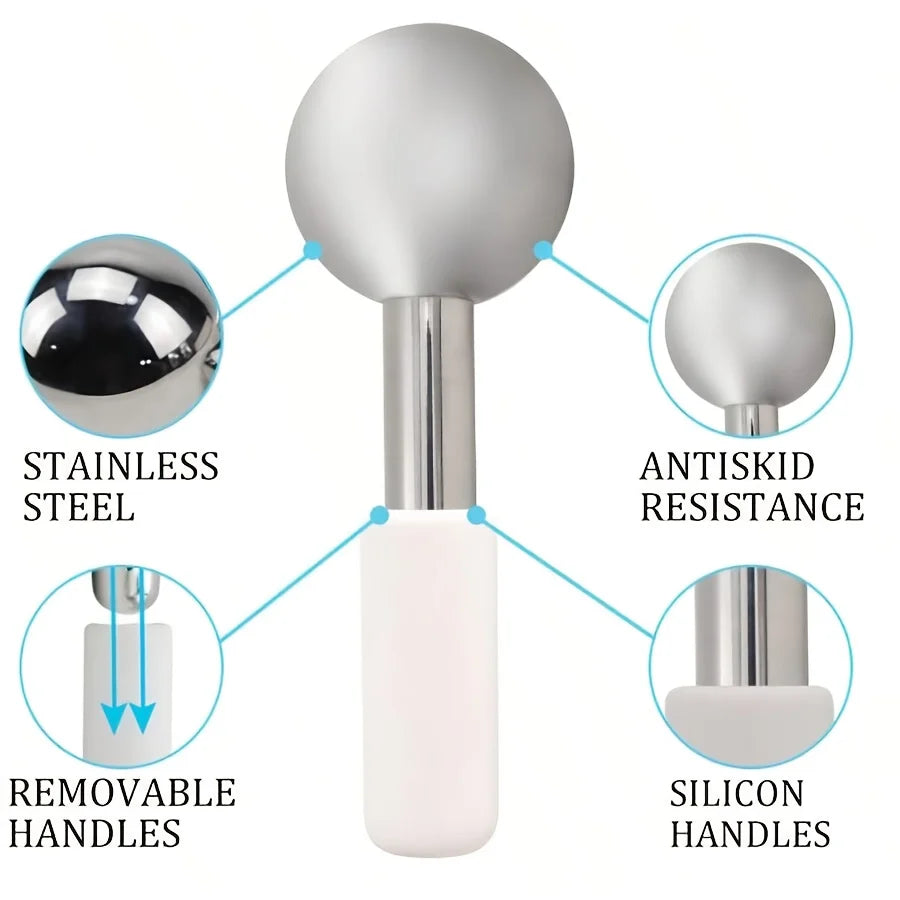1PC Facial Ice Hockey Cold and Hot Stainless Steel Facial Roller Beauty Spa Cooling Ball, Low-temperature Freezing Rod