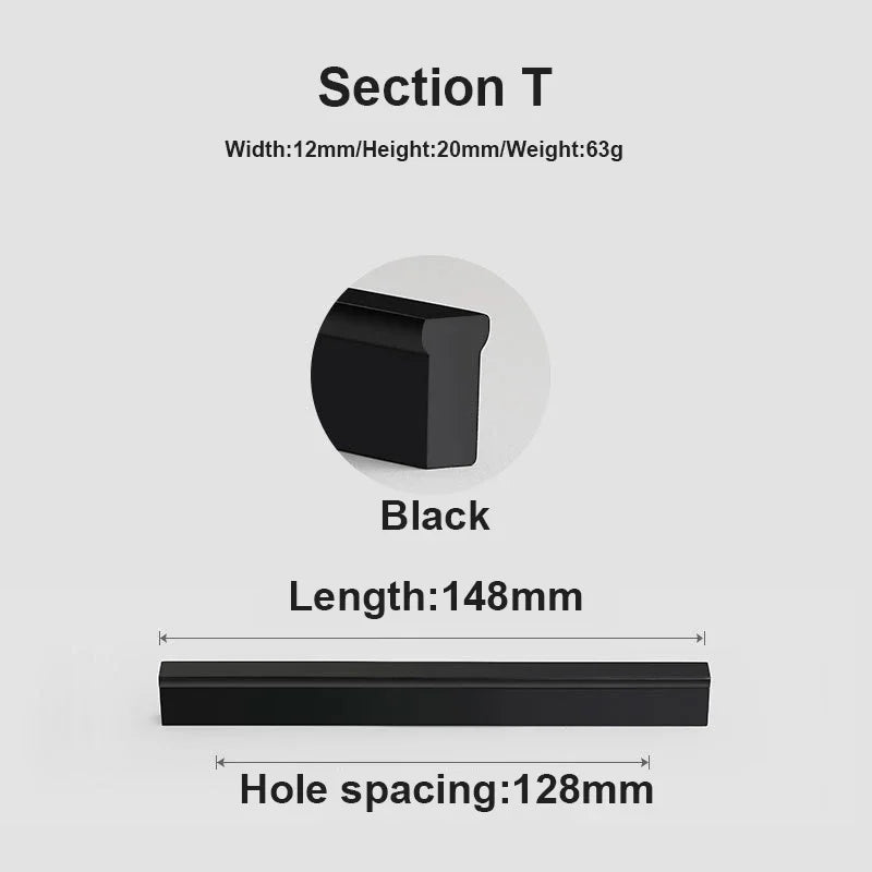 JUIDINTO 1pc Aluminium Cabinet Handle Pulls Black Handle 96-320mm Kitchen Drawer Handle for Furniture Wardrobe Closet