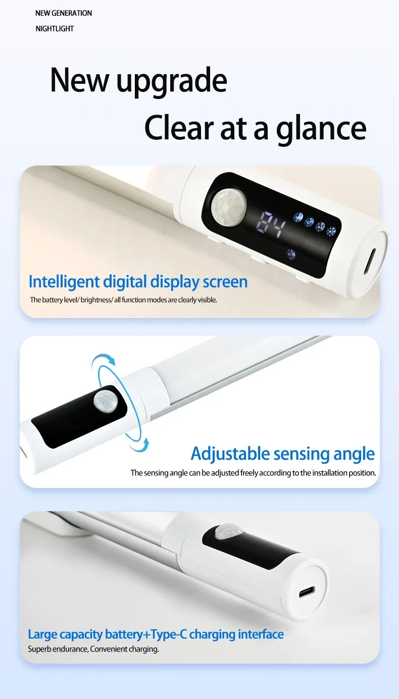 Motion Sensor Light Night Light USB Type C Rechargeable Lights Cabinet Lights For Kitchen Remote control Digital display LED