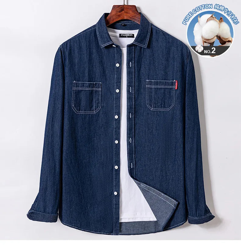 2023 Spring and Autumn Enzyme Washed Men's Long Sleeve Denim Shirt Pure Cotton Casual Fashion Outerwear Versatile Men's Clothing