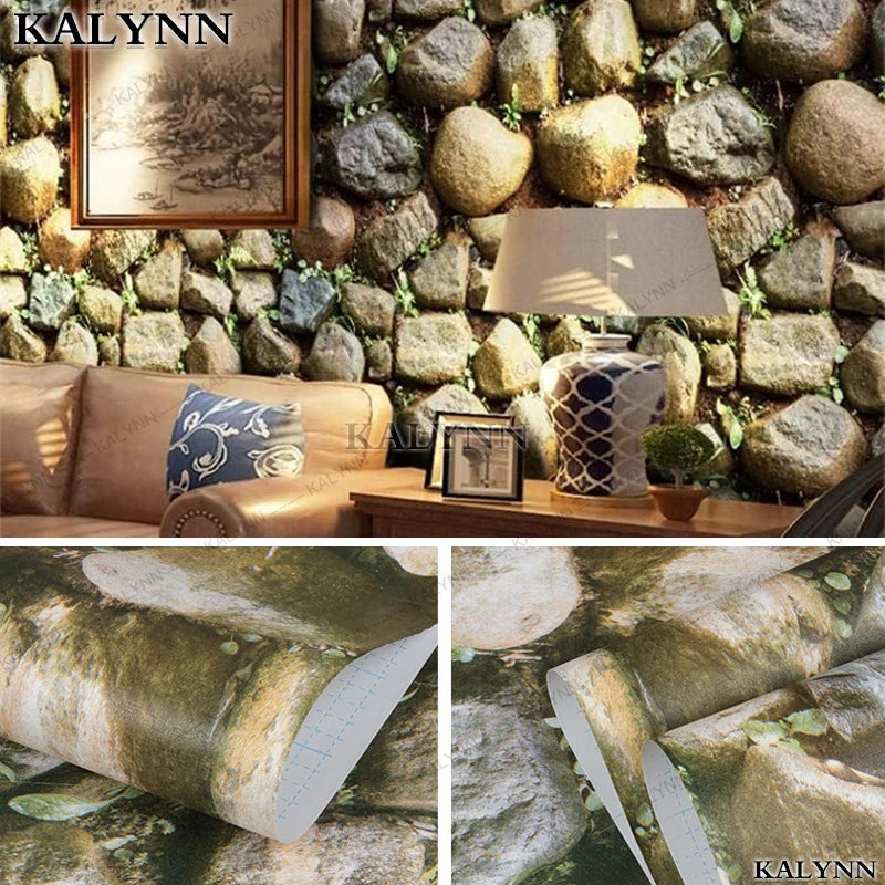 Self-Adhesive Wallpaper Brown Stone Brick Wallpaper Fireplace Kitchen Backsplash Peel and Stick Wallpaper Stick on Wallcovering