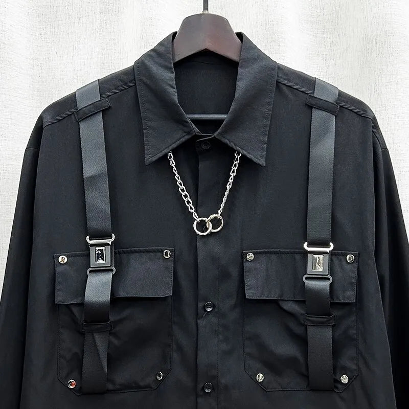 New Niche Design Fashion Brand Shirts Man Straps High-end Loose Fitting Long Blouse BF Women Shirts