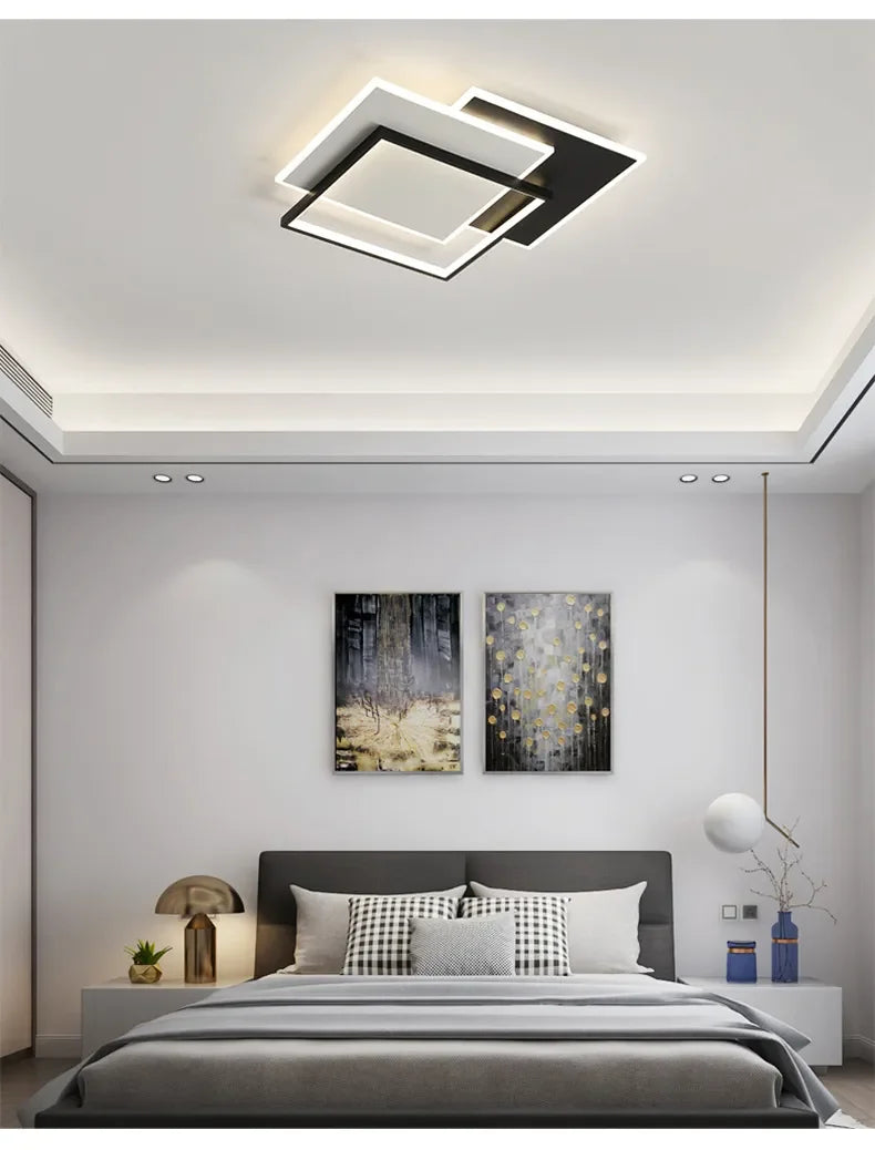 Modern Round Square LED Chandelier Simple Dimming Ceiling Lamps for Living Dining Room Kitchen Bedroom Indoor Lighting Fixture