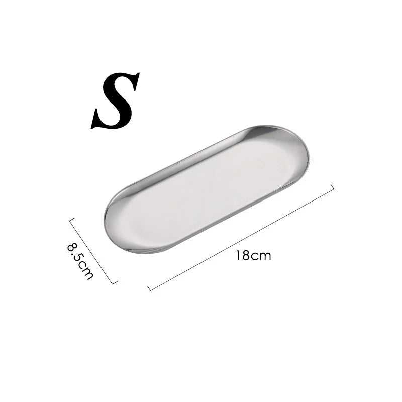 Stainless Steel European Jewelry Storage Tray Metal Cosmetic Storage Oval Cake Fruit Dessert Tray Snack Plate Kitchen Organizer