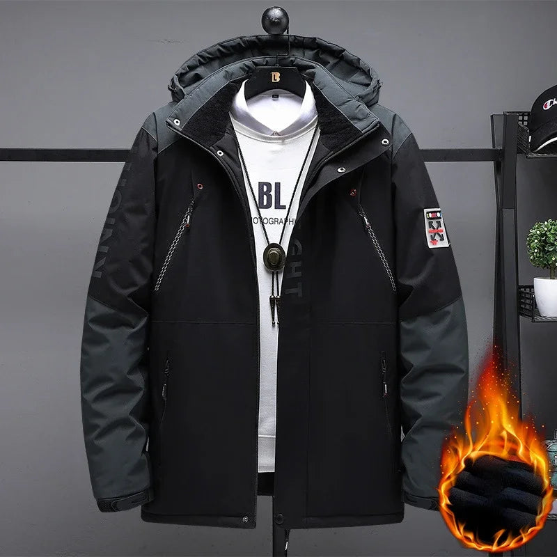 2024 Men's Winter Jacket Hooded Fleece Warm Parka Men Black Plush Coat Male Big Large Size Outerwear 9XL Windbreak Autumn Anorak