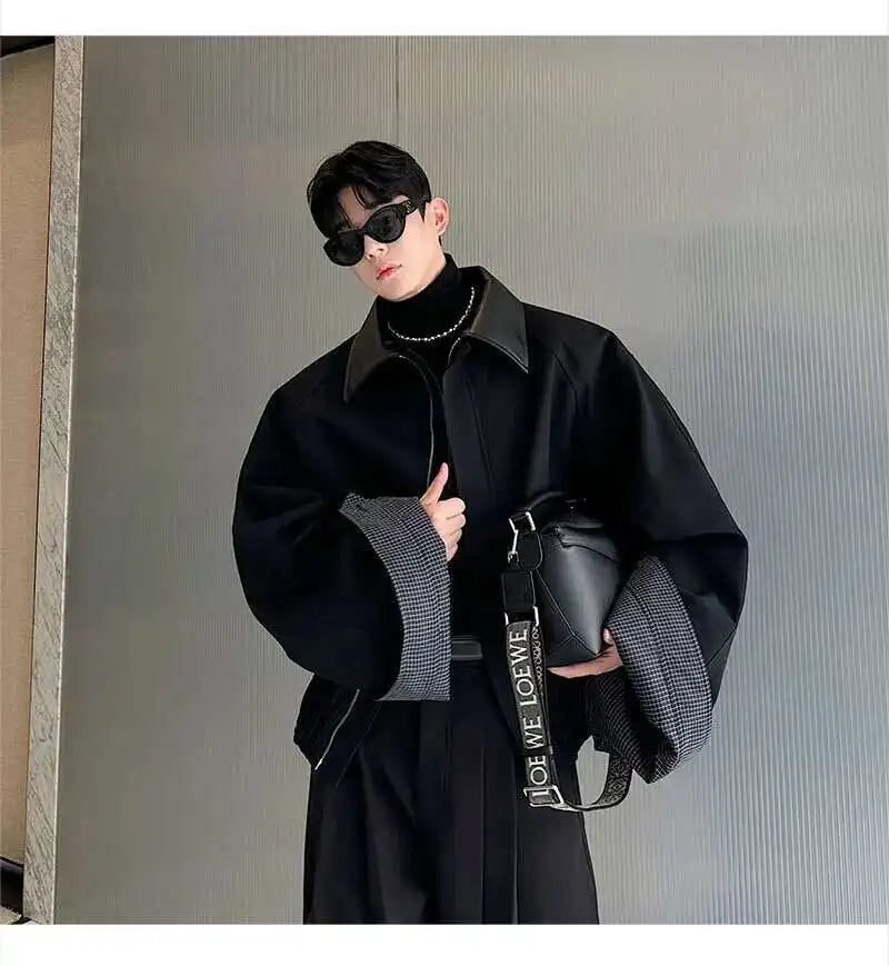 LUZHEN 2025 Spring Design Leather Collar Trendy Jacket Personalized Handsome Trendy Classy Versatile Color Contrast Tops LZ8146