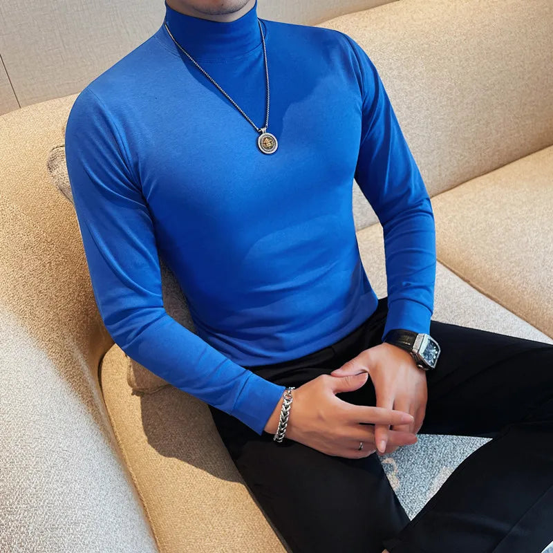 Men's T Shirts Autumn Winter New Turtleneck Long Sleeve T-Shirts For Men Clothing 2025 Slim Fit Casual Basic Tee Shirt Homme 4XL
