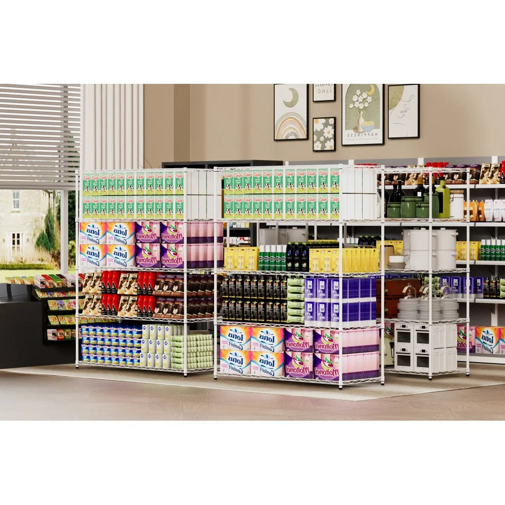 Warehouse supermarket kitchen other 5-layer heavy-duty adjustable shelves with wheels  adjustable feet  frame bearing 300 pounds