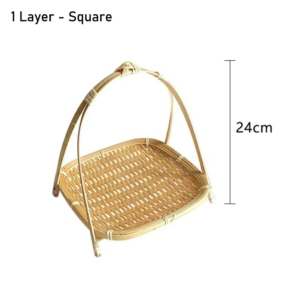 Bamboo Fruit Basket Standing Trays Serving Trays Woven Fruit Basket Bread Basket for Kitchen Dining Room Restaurant Picnics Desk