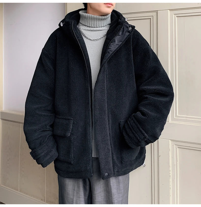 Winter Warm Coats for Men Top Grade Lamb Velvet Men's Jacket Casual Hooded Zipper Coats Fashion Warm Wool Jackets Thick Clothing