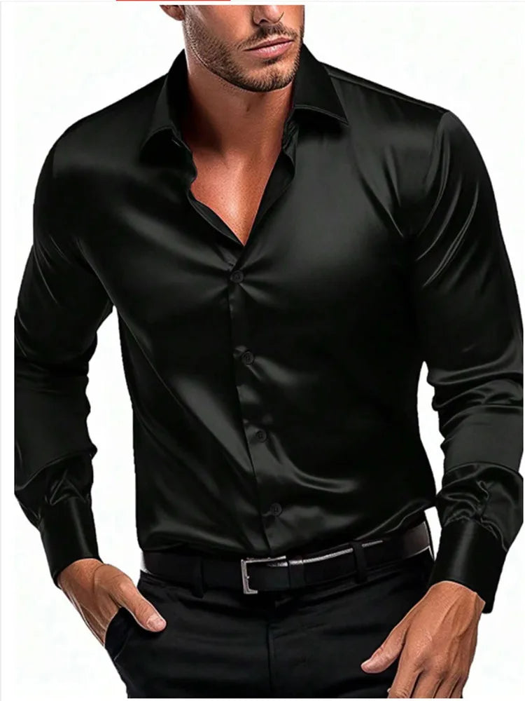 2023 New business gentleman social fashion design shirt top Men's satin party slim-fit dress shirt