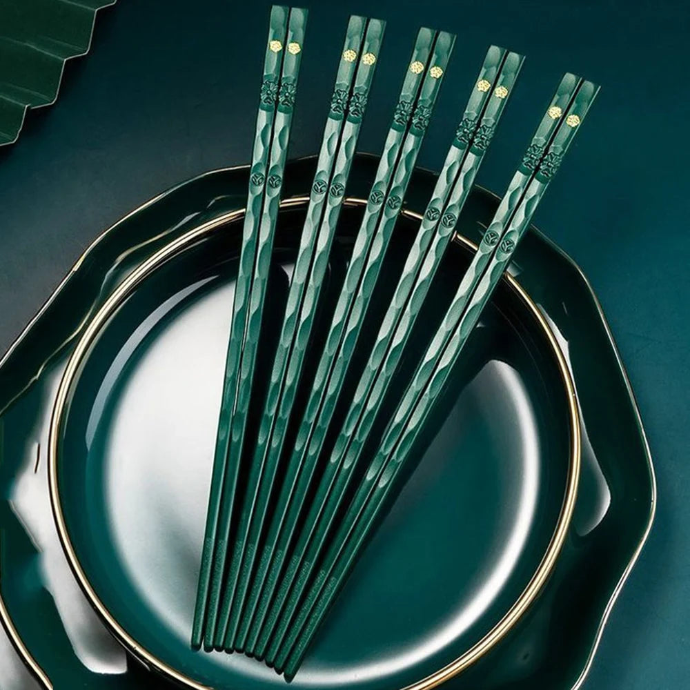 5 Pairs Non-slip Reusable Chopsticks Set Korean Food Sushi Sticks Chopsticks Alloy Chopsticks For Hotel Restaurant Kitchen
