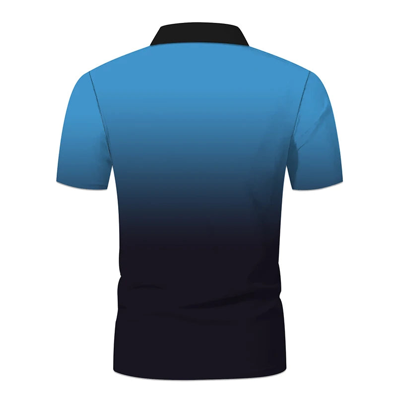 Men Clothes Summer Slim Fit Short Sleeve Fashion Gradient Color Lapel Polo Shirt Men Fashion Golf Zipper Tops Comfortable Polo