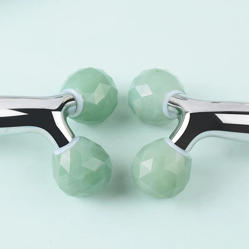 Green Aventurine 3D Roller Massager Y Shape 360 Rotate Thin Face Body Shaping Relaxation Wrinkle Remover Facial Massager Tool