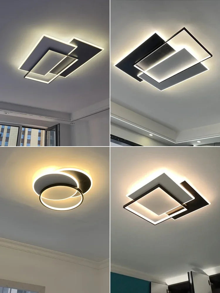 Modern Round Square LED Chandelier Simple Dimming Ceiling Lamps for Living Dining Room Kitchen Bedroom Indoor Lighting Fixture