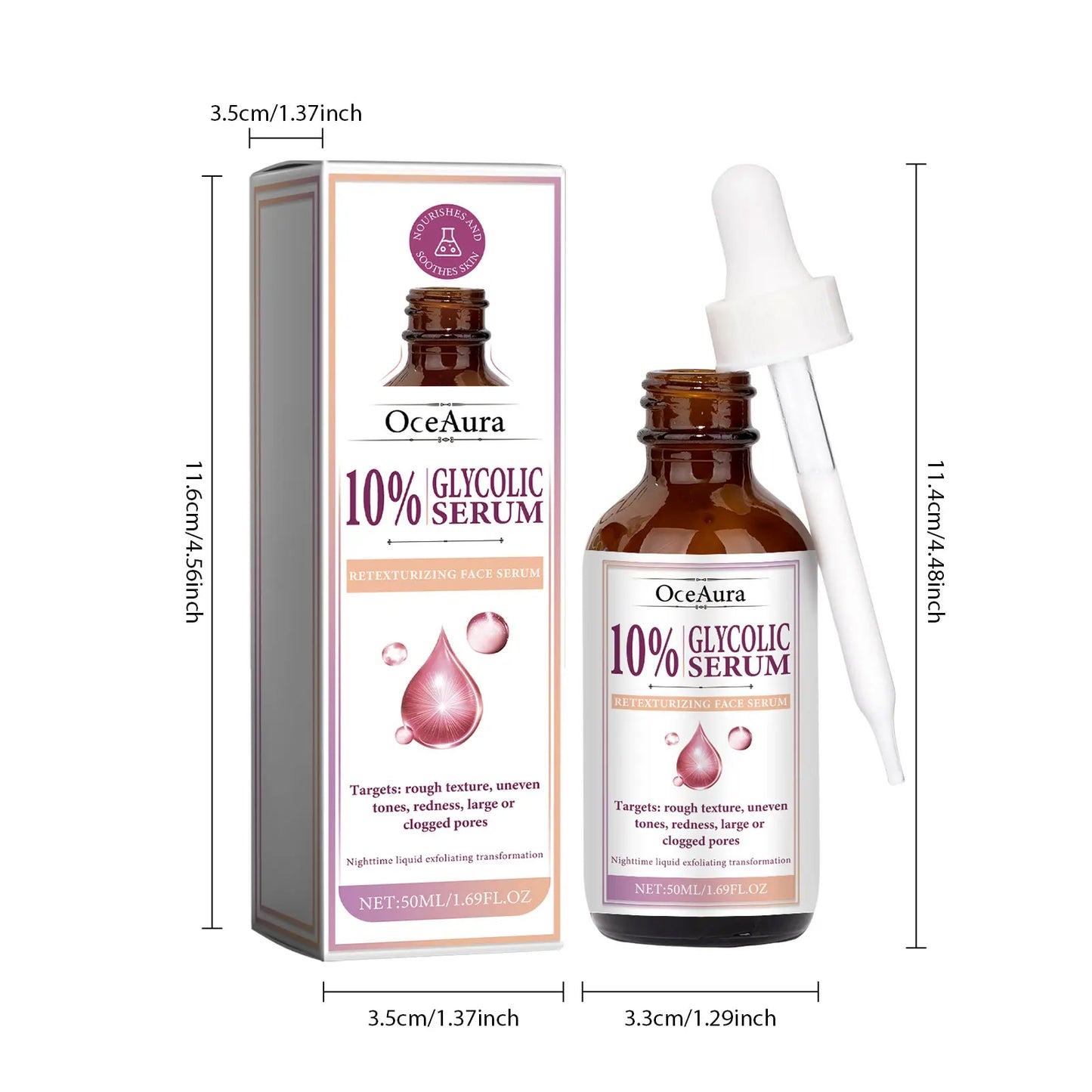 Glycolic Acid 10% Toning Solution Fade Fine Lines Firming Face Serum Improve Facial Dryness Redness Glycolic Acid Repair Essence