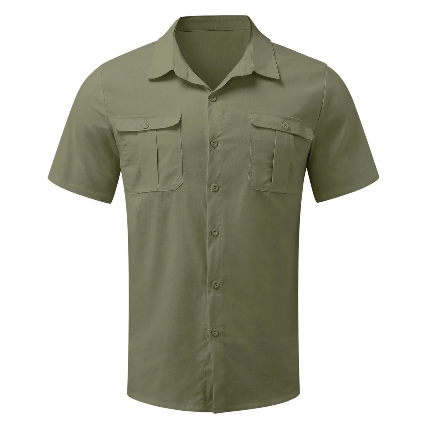 Cotton Linen Hot Sale Men Short-Sleeved Shirts Summer Solid Color Stand-Up Collar Casual Beach Style Plus SizeMale Shirts