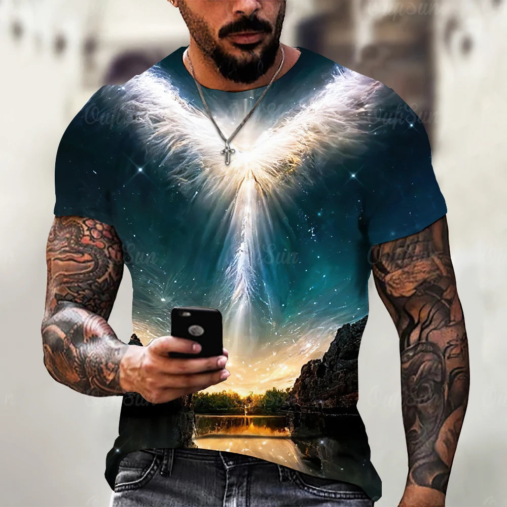 Men's T Shirt 3d Lightning Print Mens Short-Sleeved Tops Summer Street Fashion T-Shirt for Men Casual Tees Oversized Clothing XL