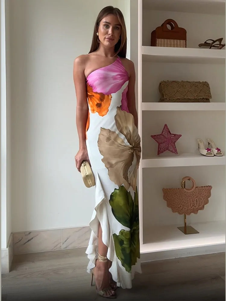 Women Elegant Floral Long Dress Ladies Sleeveless Party Maxi Robes Vestidos 2025 Summer Beach Vacation Bodycon Streetwear New