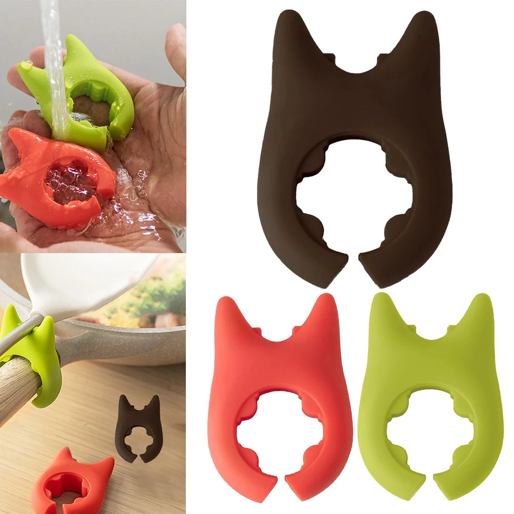 Spoon Holder Clip Anti Scalding and Overflow with Non Perforated Fork Spatula Rack Silicone Cooking Pot Clip Kitchen Accessories