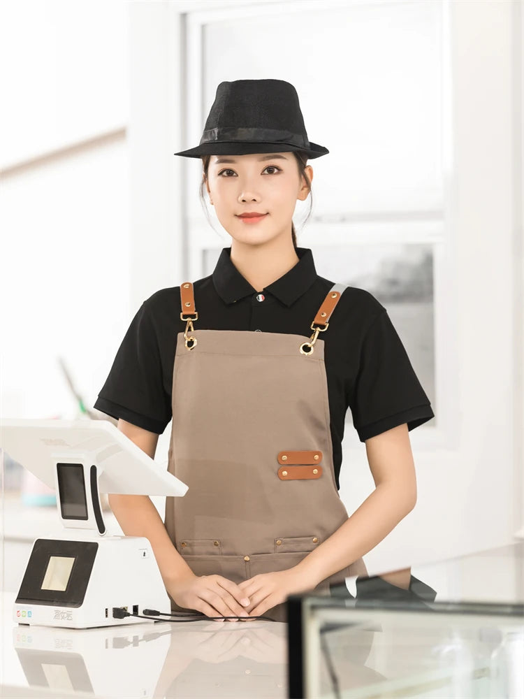 Men's Women's Kitchen Apron Custom Logo Catering Server Work Aprons Nails Hairdressing Mandil Restaurant Cafes Bar Waiter Bibs