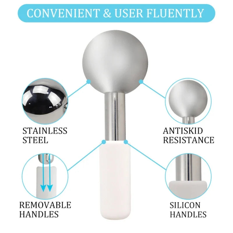 2PCS Ice Globes Spoon Massager Facial Skin Care Freeze Tool Stainless Steel Face Beauty Cryo Roller Cooling Massage Spa Ball