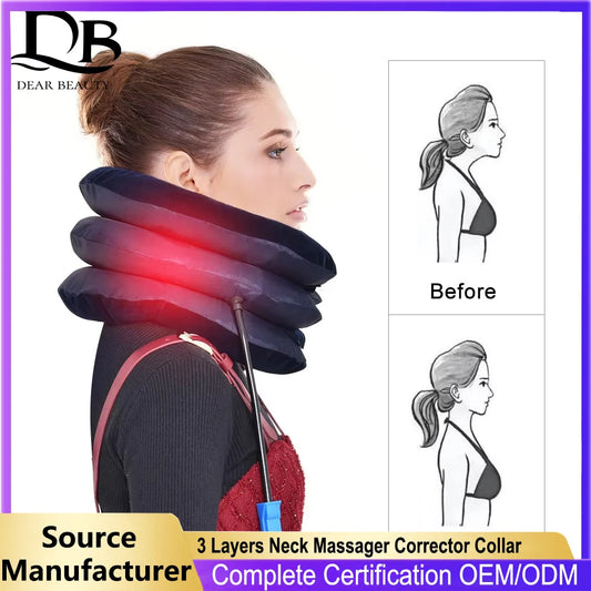 3 Layers Neck Massager Corrector Collar Relief Air Inflatable Cervical Vertebra Therapy Traction Soft Brace Pain Relief Pillow
