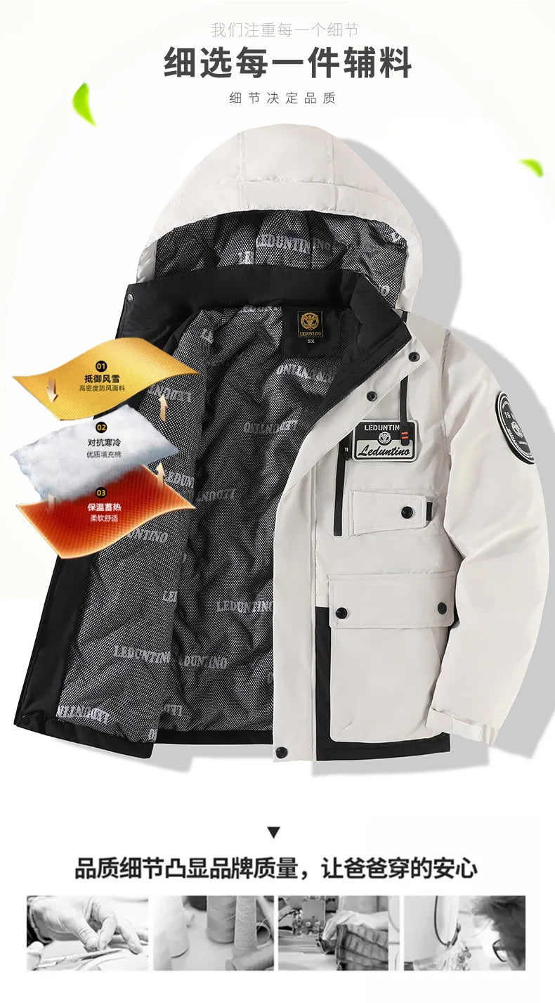 New men's thick padded jacket outdoor warm padded jacket winter men's large size hooded jacket waterproof