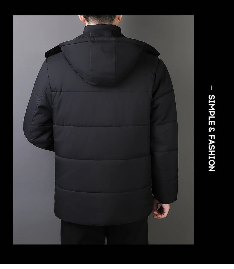 YJKVUR 2024 Winter New Jacket Men Mid-Length Thick Warm Waterproof Hooded Parka Windbreaker Military Fleece Plus Size Coat