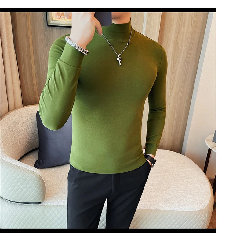 Men's T Shirts Autumn Winter New Turtleneck Long Sleeve T-Shirts For Men Clothing 2025 Slim Fit Casual Basic Tee Shirt Homme 4XL