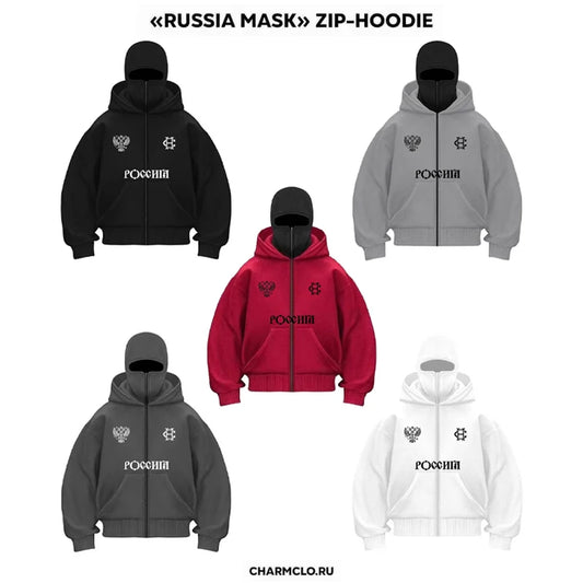 Balaclava Fashion Double Hat Design Hoodie Hop Street Zipper Men's and Women's Gothic Harajuku Sweatshirt