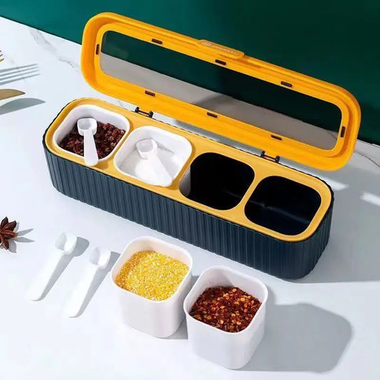 Seasoning Box, Set of 4 Crystal Seasoning Storage Container with Spoon Seasoning Rack Spice Pots for Pepper Spice Kitchen tools