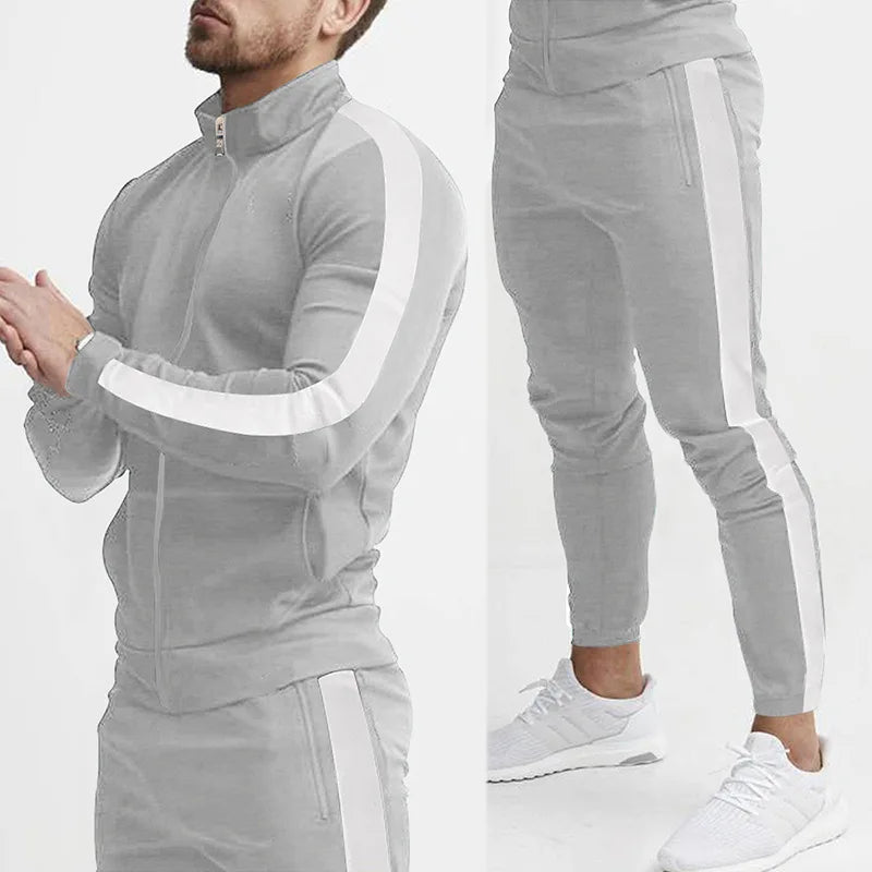 2024 cross-border Europe, America, autumn and winter new casual men's sports suit color matching men's clothing