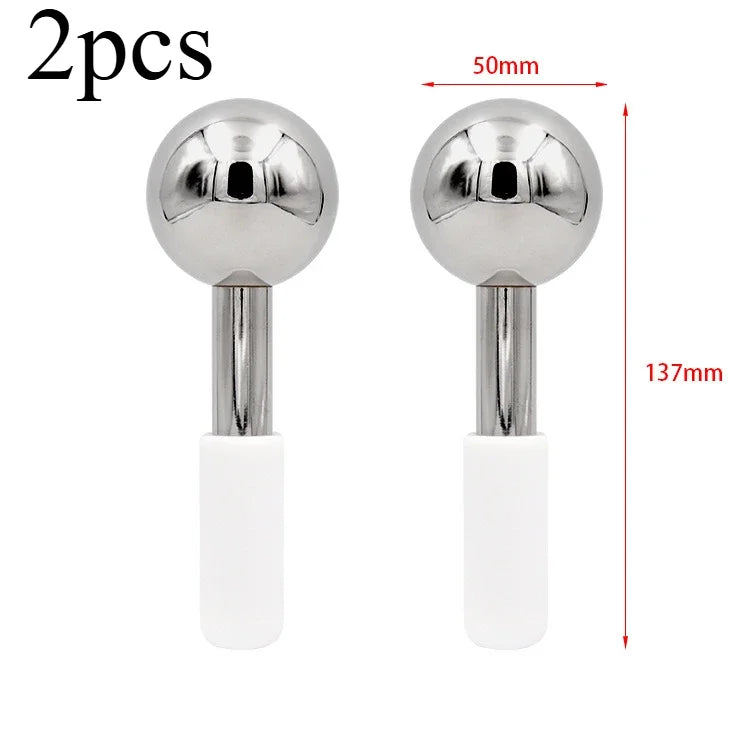 2PCS Ice Globes Spoon Massager Facial Skin Care Freeze Tool Stainless Steel Face Beauty Cryo Roller Cooling Massage Spa Ball