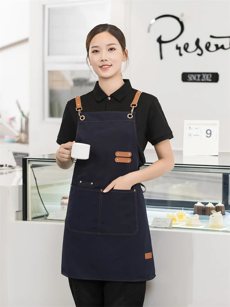 Men's Women's Kitchen Apron Custom Logo Catering Server Work Aprons Nails Hairdressing Mandil Restaurant Cafes Bar Waiter Bibs