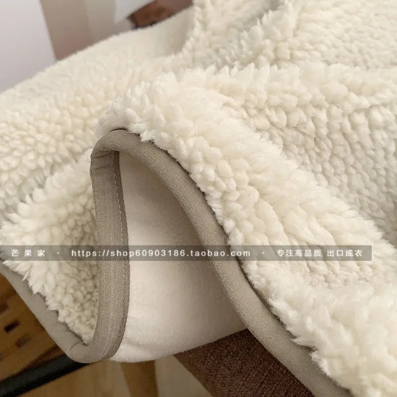 Autumn Winter Lambswool Coat Male Loose Windproof Warm Sherpa Stand Collar Polar Fleece Jacket Unisex Simple  Pocket Spliced Top