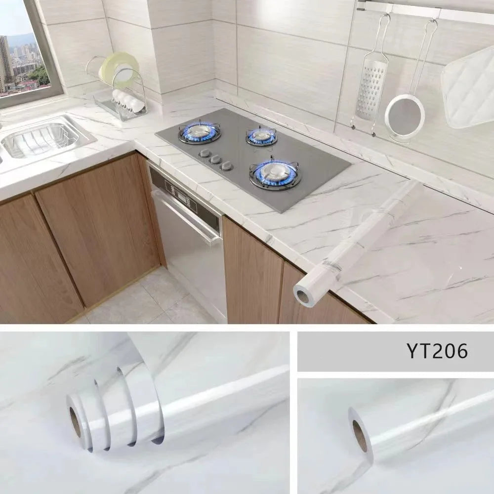 40cm Marble Kitchen Oil-Proof Film Stove Waterproof Moisture-Proof Self-Adhesive Wallpaper Countertop  Renovation Tile Stickers