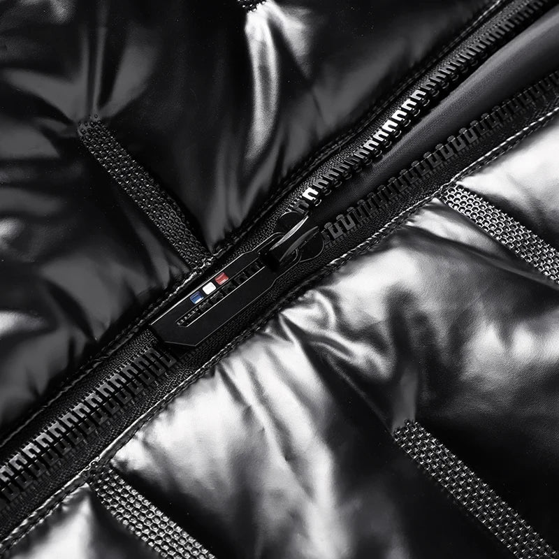 Autumn and winter men's cotton coat hooded jacket with shiny surface, personalized warm jacket, outdoor sports warm cotton coat,