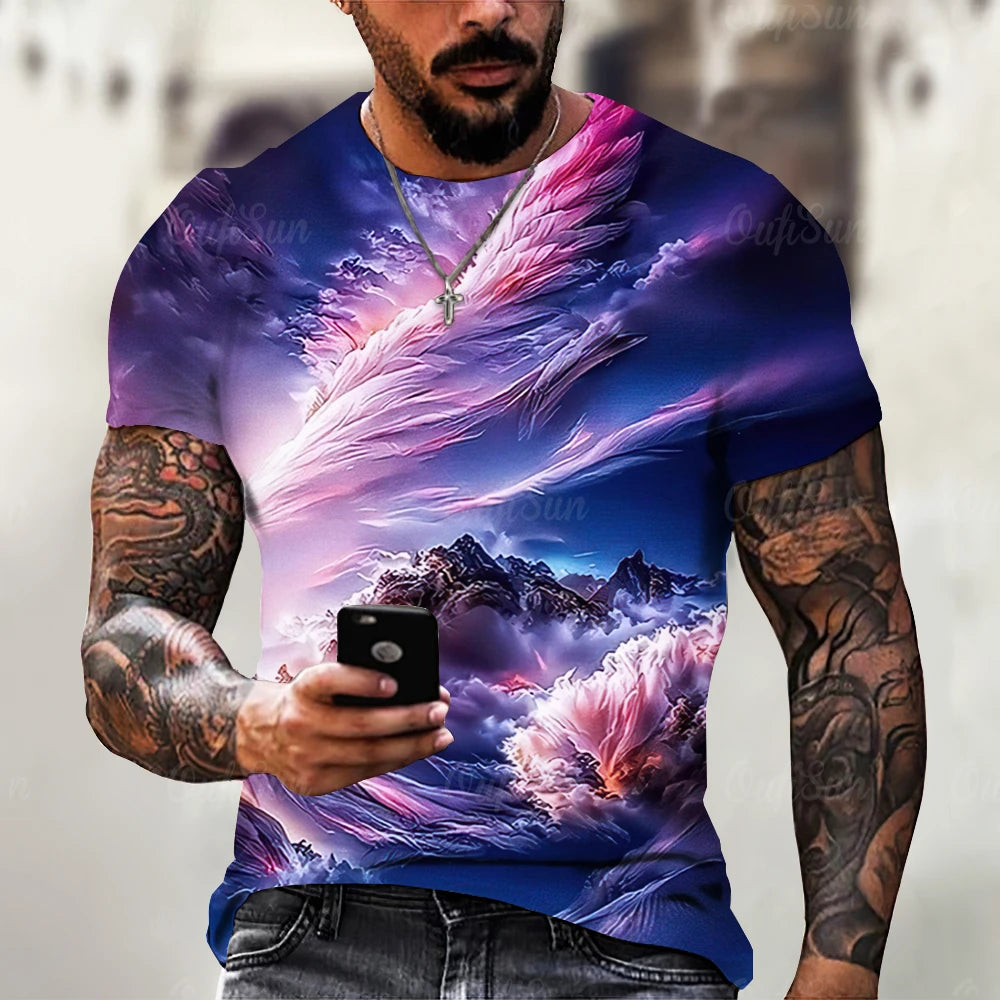 Men's T Shirt 3d Lightning Print Mens Short-Sleeved Tops Summer Street Fashion T-Shirt for Men Casual Tees Oversized Clothing XL
