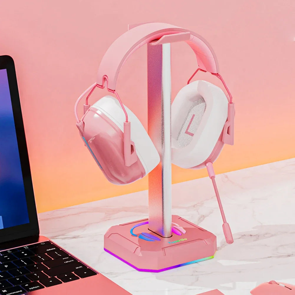 Aluminum Alloy Gaming Headphone Stand Space Saving Desktop Organizer Vertical Bracket RGB Backlight Headset Holder Display Rack